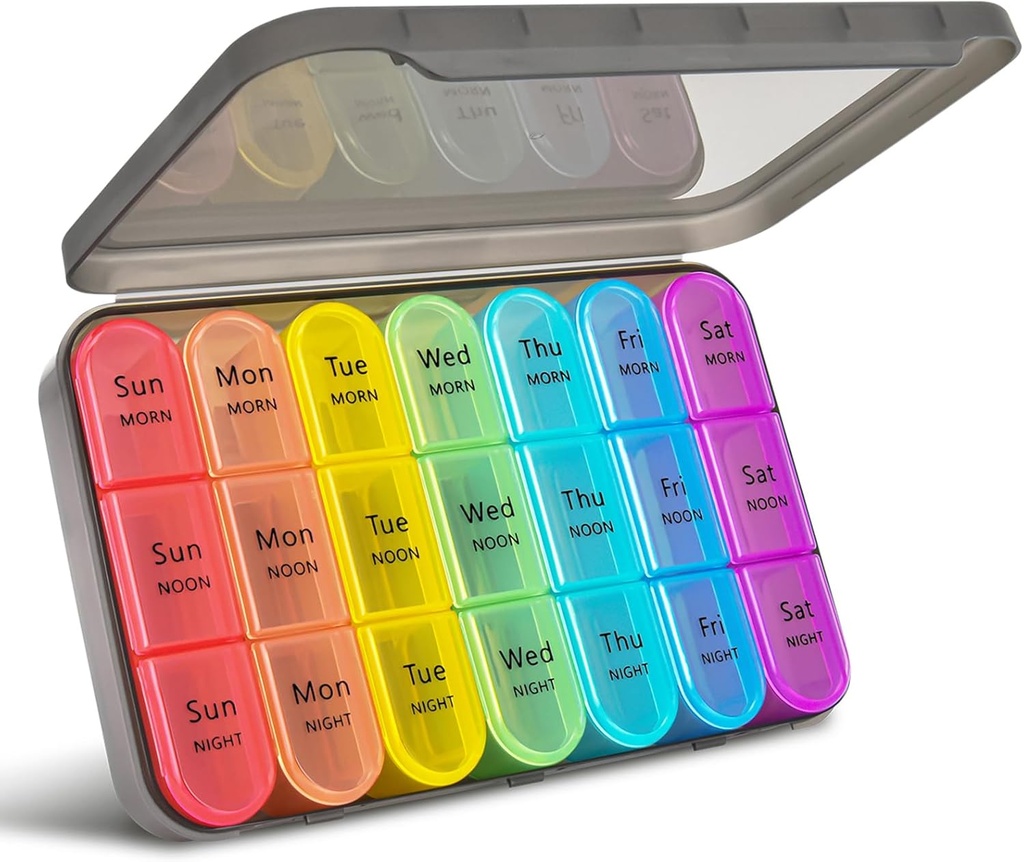 Greencycle Weekly Pill Organizer 3 gånger om dagen, 7 Day Pill Box Small Compartments, Portable Daily Medicine Planner Dispenser Case, Home & Travel Pill Container för vitaminer, fiskolja och kosttillskott