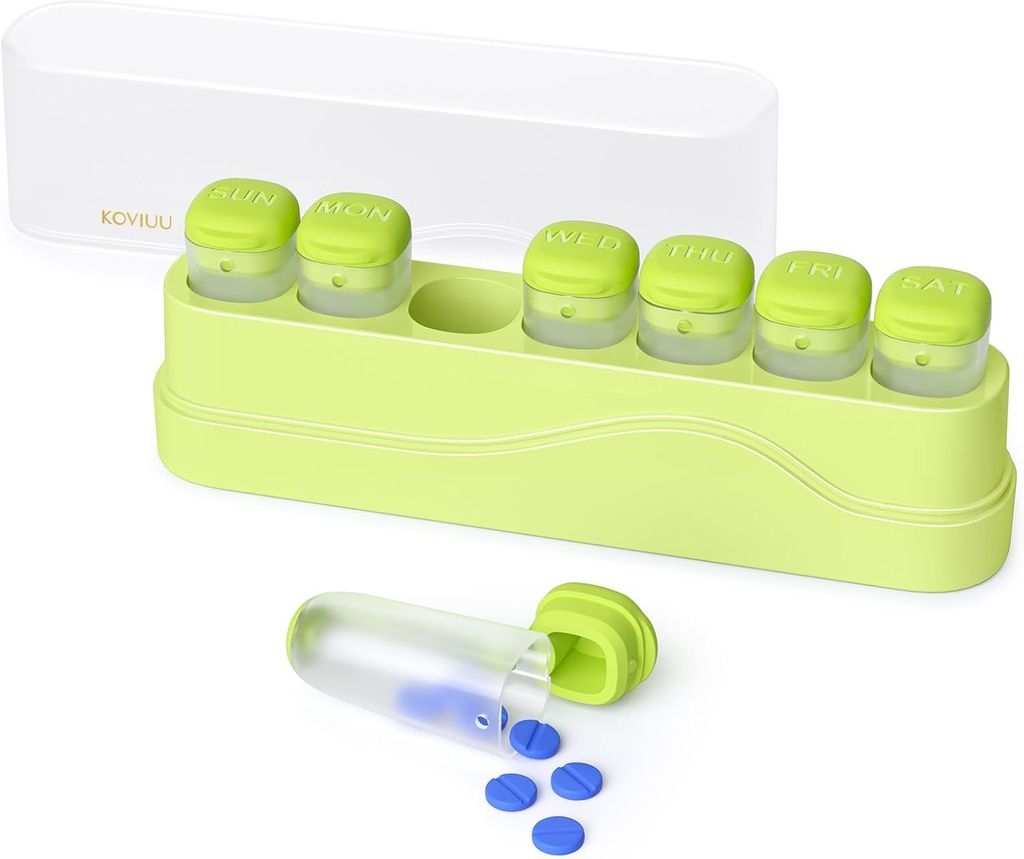 Weekly Pill Organizer 1 gång om dagen, KOVIU Removable Pill Box 7 Day, Portable Travel Pill Case, Once Daily Medication Container Holder, Week Pillbox Dispenser for Vitamin Medicine Supplement, Green