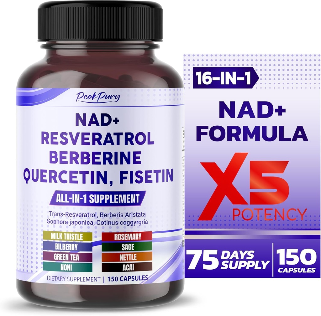 NAD+ Trans-Resveratrol Berberine Quercetin Fisetin Milk Thistle – Tillverkad i USA
