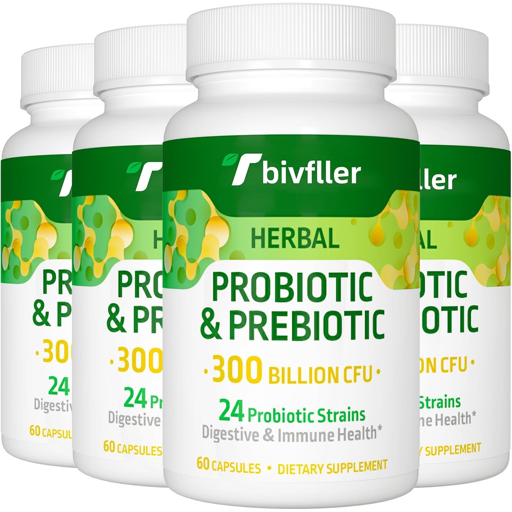 Probiotics for Women Men- 300 Billion CFU, 24 Strains Probiotic+15 Organic Herbs Prebiotics Blend, Pre and Probiotics, for Digestive Health, Immune & Gut, Diarrhea, Bloating, Vegan, 8 Month Supply