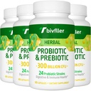 Probiotics for Women Men- 300 Billion CFU, 24 Strains Probiotic+15 Organic Herbs Prebiotics Blend, Pre and Probiotics, for Digestive Health, Immune & Gut, Diarrhea, Bloating, Vegan, 8 Month Supply