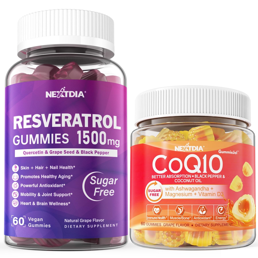 Sugar Free Resveratrol Gummies 1500mg + Q10 200mg 100mg Fylld Gummies med Magnesium Support hälsosam åldrande och livslängd