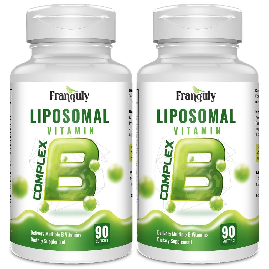 Liposomal B-komplex designad för hög absorption B-vitaminer med kolininositol B1, B2, B3, B5, B6, Biotin, folat, metylerad B12- immun, energi, hjärna och hjärta stöd 180 Softgels