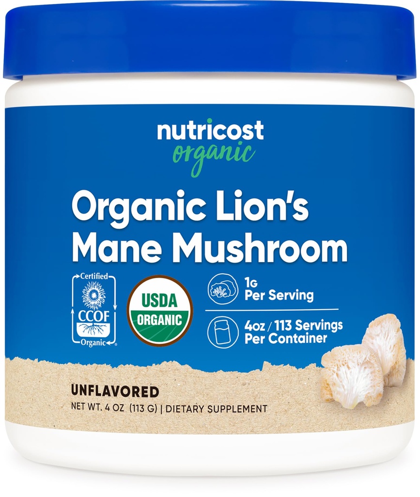Nutricost Organic Lion Mane Mushroom Powder 4oz - Certifierad USDA Organic
