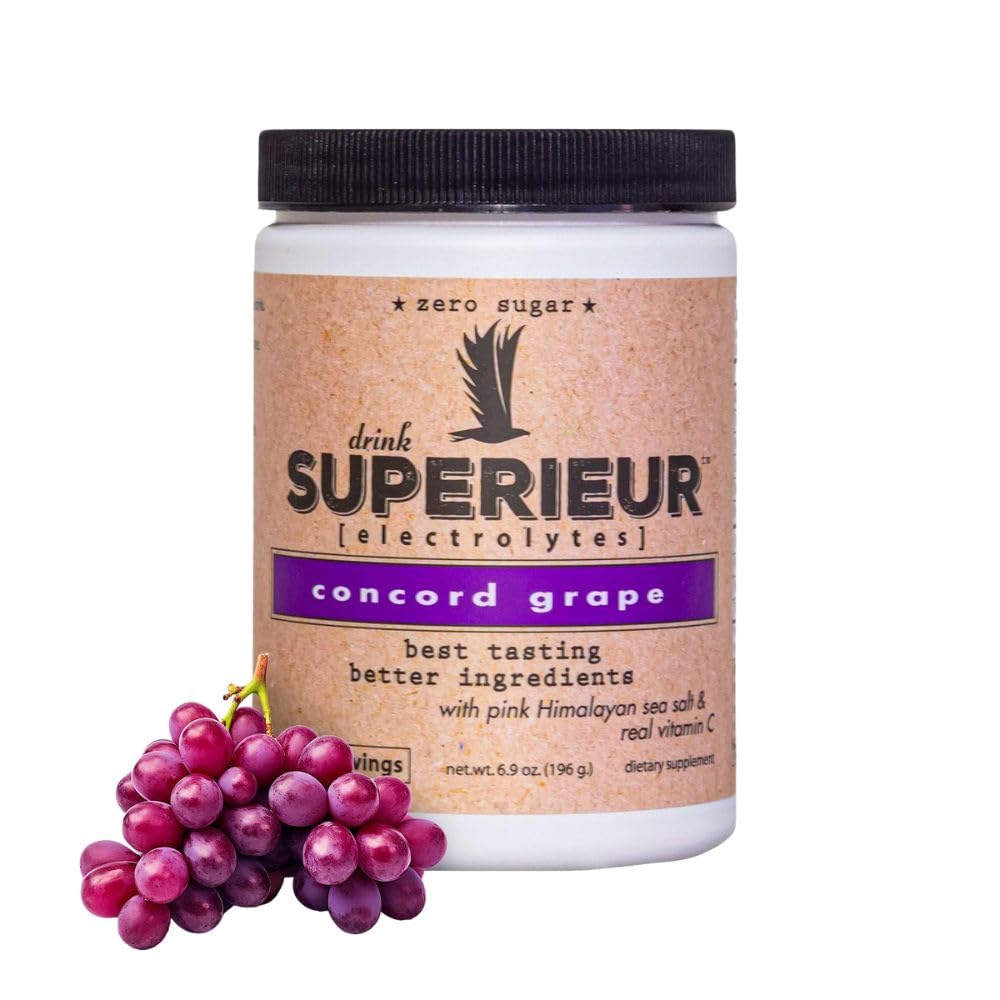 Superieur Electrolytes - Plant Based Electrolyte Supplement w/Sea Minerals for Hydration & Recovery-Keto Friendly, Non-GMO, Zero Sugar, Vegan Healthy Sports Drink Powder - Concord Grape (70 portioner)