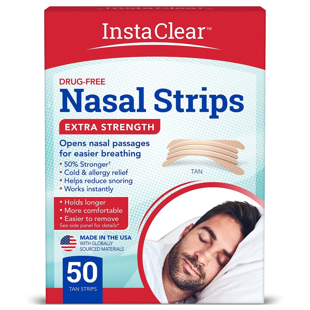 Extra-styrka Nasal Strips, Tan 50 ct | Fungerar direkt, Andas bättre, Nasal Congestion Relief, slutar snarka, kall och allergi, extra styrka Tan