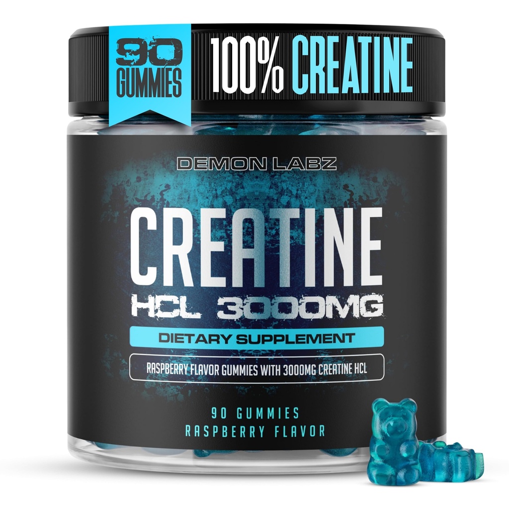 Kreatin HCL 3000mg Per servering - Raspberry smak - Vegan Gummies (90 greve av 1), Raspberry)