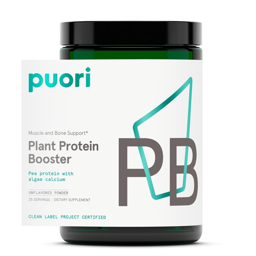 Puori Vegan Plant Protein Enhancer Powder - 25 portioner - Neutral Flavor Pea Protein med Algae Calcium för viktiga Aminosyror - Dairy-Free, Vegetarian, Icke GMO