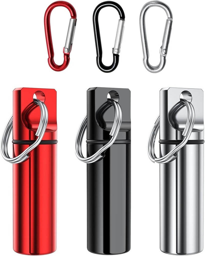 Liten Pocket Pill Box Keychain (3 Pack), Aluminiumlegering Portable Mini Pill Organizer Case Container för handväska, Vattentät Metal Pill Holder Medicine Bottle för utomhus Camping Trave