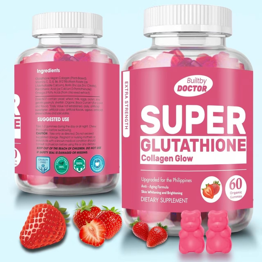 Super glutatione Collagen Glow Gummies,Glutathione Skin Care - Hud Brightening - Gummies Collagen - Anti-Aging L-Glutathione - Marine Collagen & Vitaminer