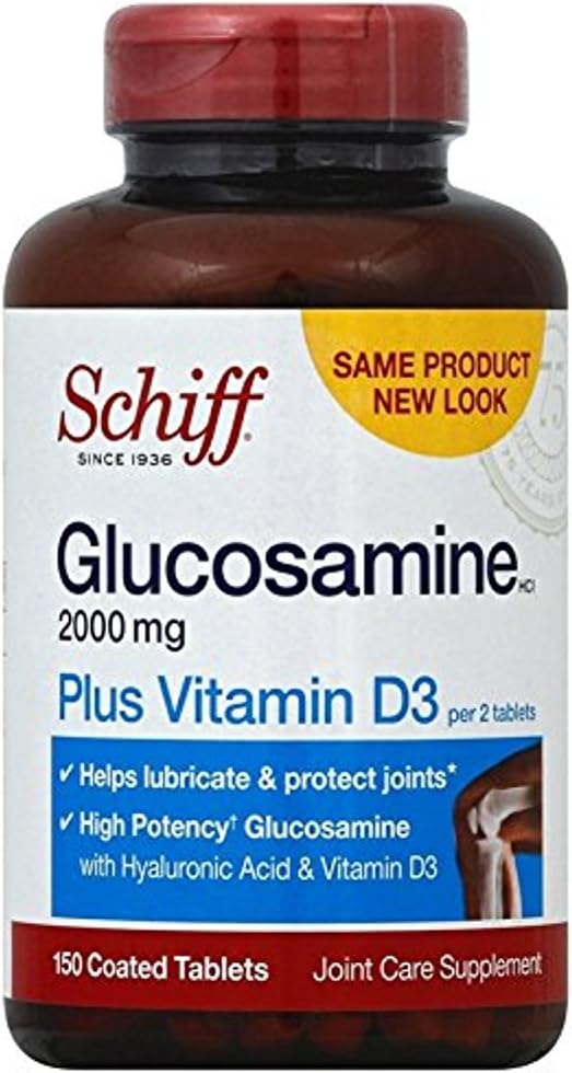 Schiff Glukosamin 2000mg med vitamin D3 och Hyaluronsyra, 150 tabletter - Gemensamt tillägg