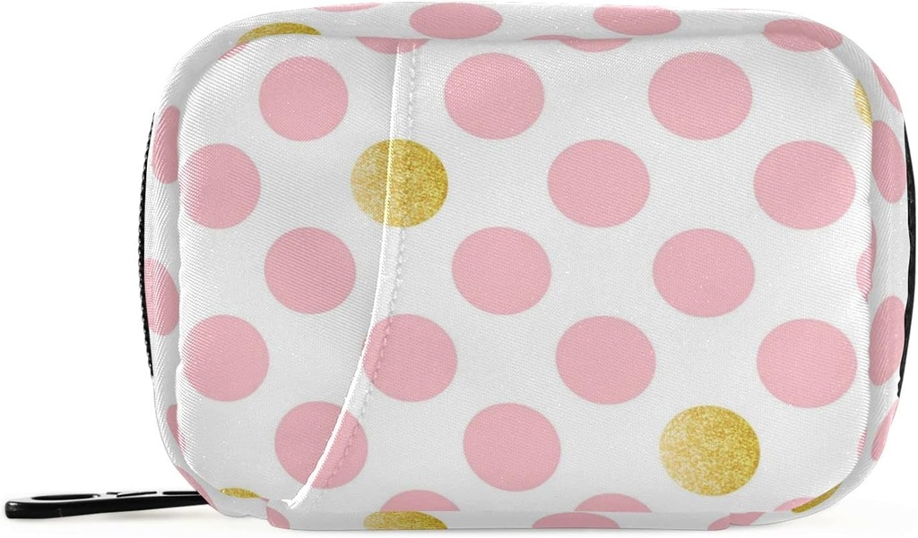 Pink Golden Polka Dots Pill Box 7 Day Pill Case Bag Travel Pill Organizer Bag med Zipper Portable Weekly Case Compact Size för vitamin Supplement Holder