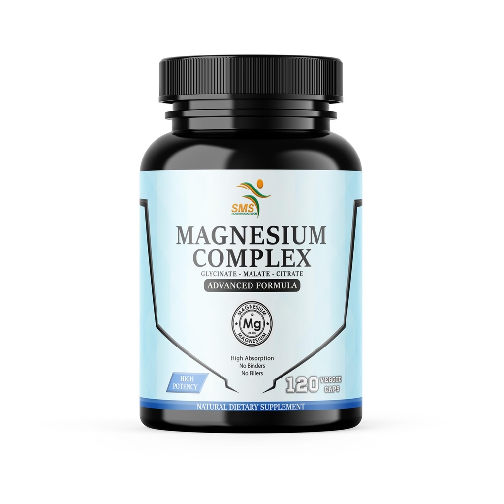 Magnesiumkomplex | 470mg Magnesium Glycinate, Malate och Citrat för muskler, nerver och energi | Hög absorption | Vegan, icke-GMO | 120 kapslar