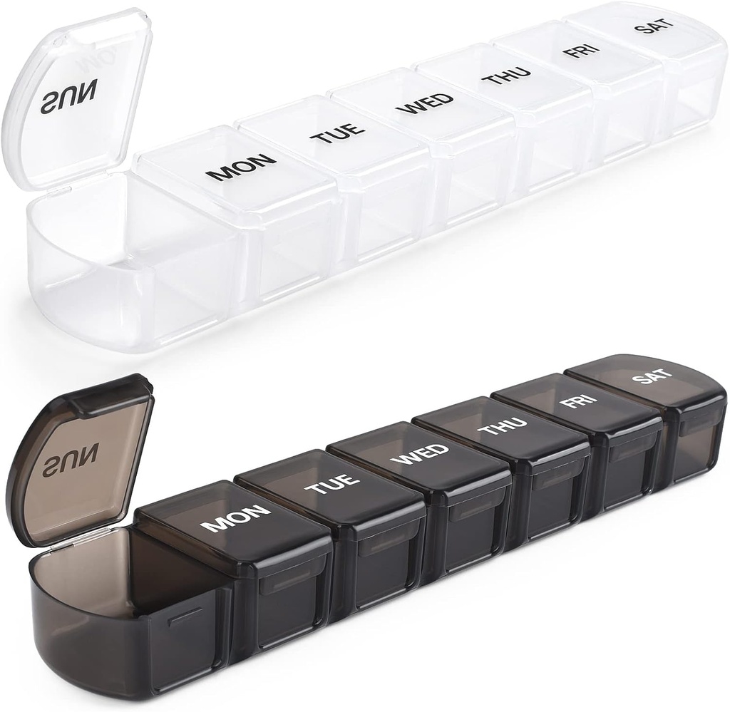 Stor Weekly Pill Organizer 2 Pack,Daily Vitamin Case Box 7 Day med XL Compartment,Rese Friendly Medicine Organizer för Cod Liver Oil Supplements