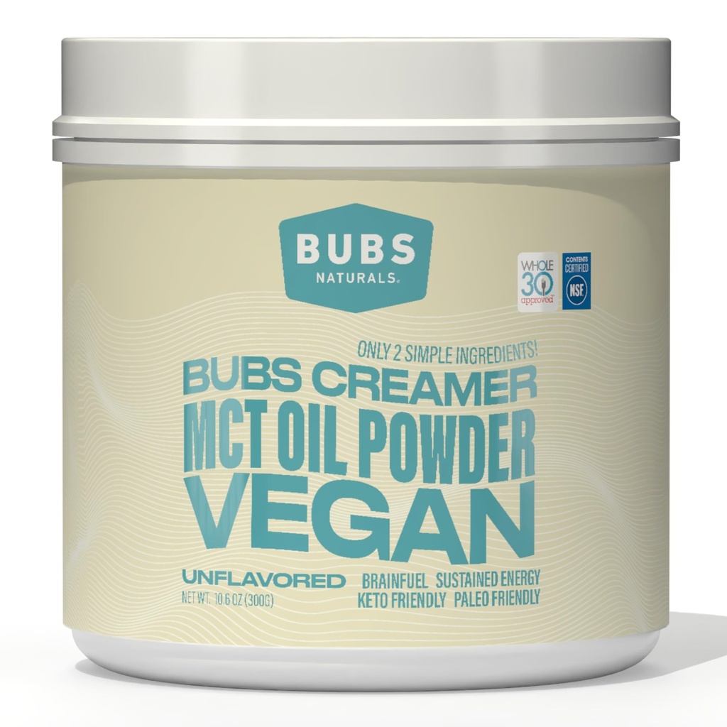 BUBS Naturals MCT Oil Powder - Premium MCT Oil & Keto Coffee Creamer - Vegan & Paleo Friendly - Healthy Coconut Fats + Low Carb - Dairy-Free Energy Source för Shakes, Smoothies & Baking (10,6 oz)