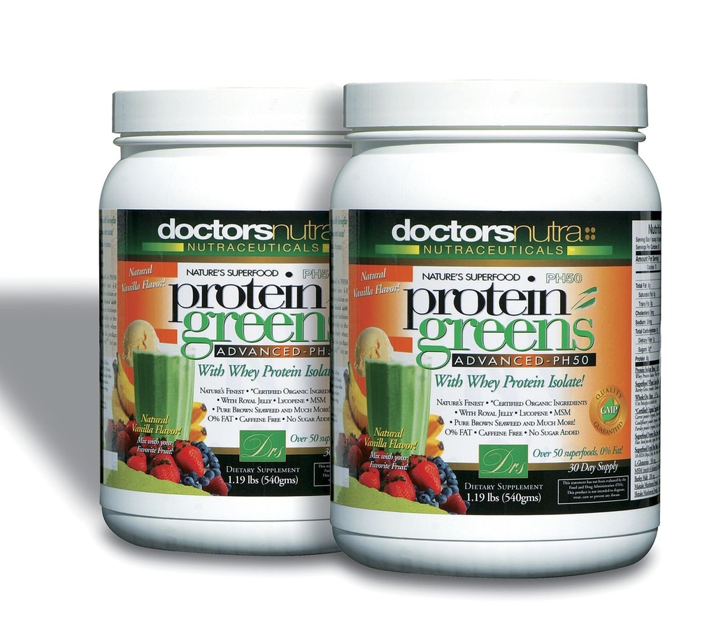 (Pack of 2) PH50 Protein Greens Drink med certifierade organiska ingredienser av läkare Nutra Nutraceuticals, 1,19 pund (540 Grams) 50 Superfoods, Digestive Enzymes, Natural Vanilla Flavor