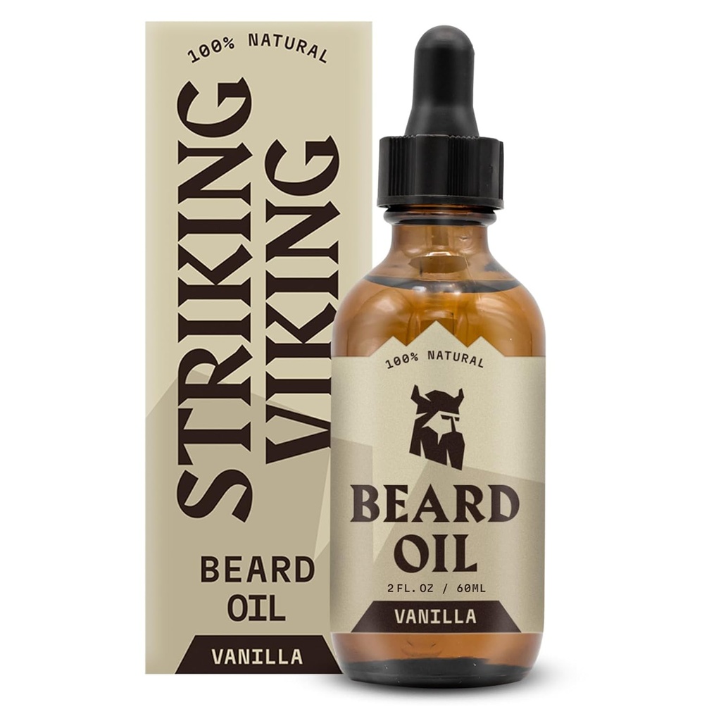 Slående Viking Vanilla Beard Oil för Män - Naturligt härledd Conditioner med Argan & Jojoba Oljor för mjukning, återfuktning och tillväxt (2 Oz)