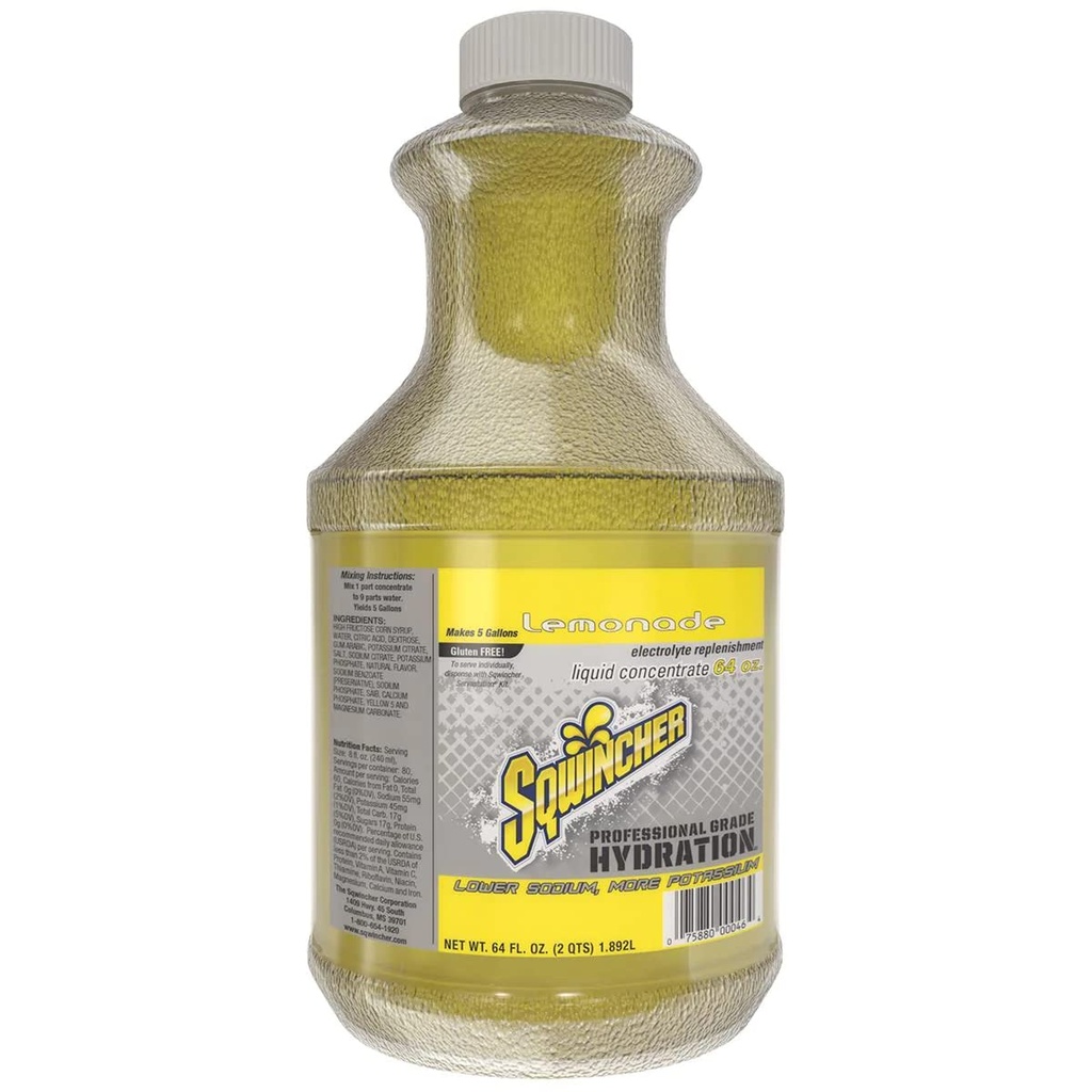 Sqwincher Liquid Concentrate | Lemonade Flavored | Low Calorie | Low Sodium | Electrolyte Replenishment Hydration Drink Mix | Gör 5 Gallons of Beverage | 64 oz (Pack av 6)