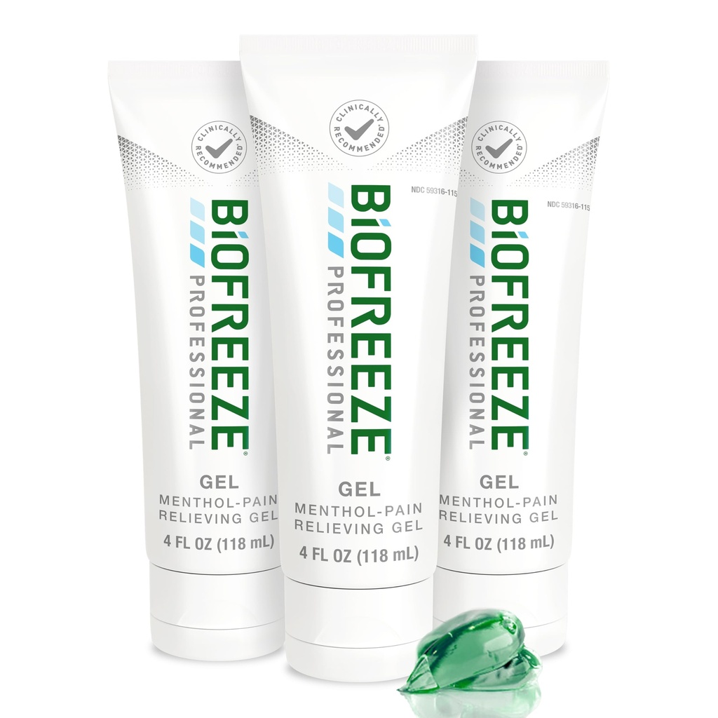 Biofreeze Professional Pain Relief Gel, 4 oz Tube (3-Pack) - Snabb, Cooling Relief för artrit, Muscle Soreness, Joint, Back, Neck, Knee Pain & More