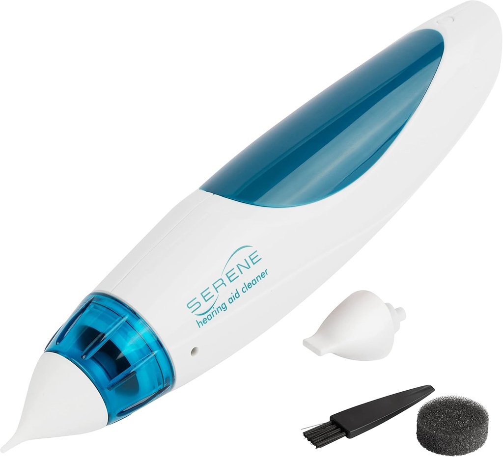 Serene Innovations Hearing Aid Cleaning Kit för Earwax Removal - Hearing Aid Cleaner Runs på 4 AA-batterier för att rengöra hörapparater, öronproppar, in-Ear Monitors och mer - Ear Wax Suction Vacuum
