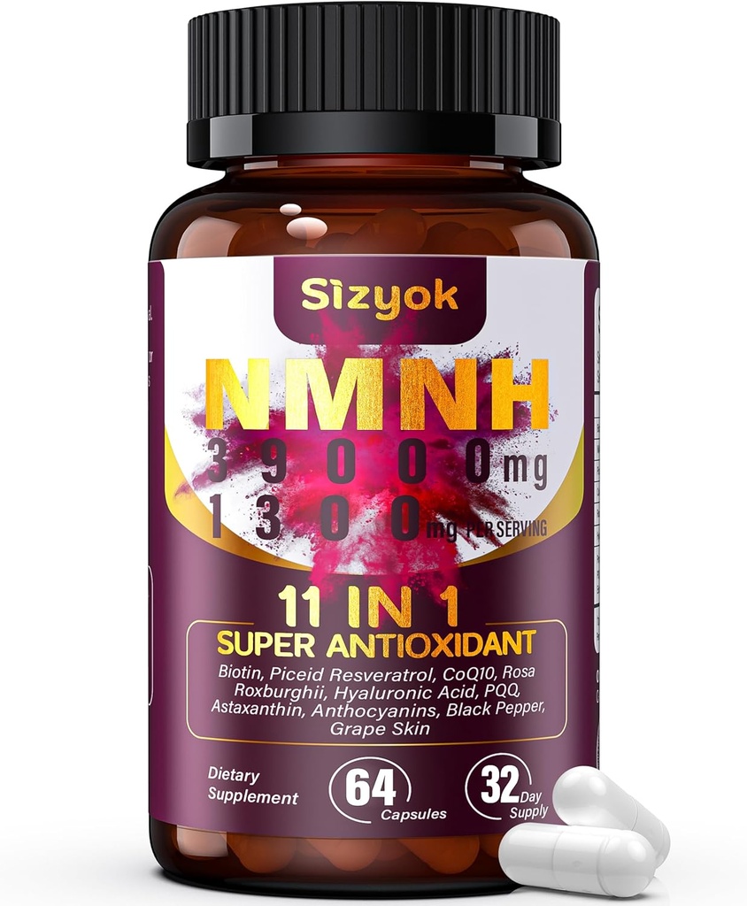 NMNH Supplement (Dihydronicotinamide Mononucleotide) 600mg,NAD Tillägg med Resveratrol, CoQ10, Biotin & Hyaluronic Acid | Support Cellular Energy, Metabolism & Skin Wellness, 64 kapslar