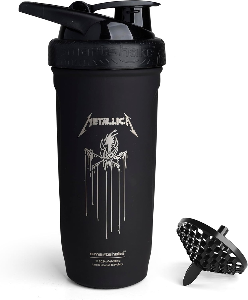 Smartshake Rockband Reforce Stainless Steel Protein Shaker Bottle 900 ml | 30 oz - Leakproof Screw-on Lid - BPA Free - Non Insulated - Unisex (Metallica, Scary Guy Logo)