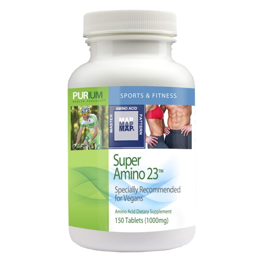 Purium Super Amino 23-150 Vegan tabletter - BCAA & Essential Amino Acid Dietary Supplement, Pre Workout, Recovery Aid, kan hjälpa till att bygga muskler - Glutenfri - 30 portioner