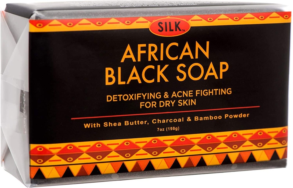African Black Soap 7oz för Acne, Eczema, Dry Skin, Psoriasis, Scar Removal, Face & Body Wash - Shea Butter, Charcoal, Bamboo Powder
