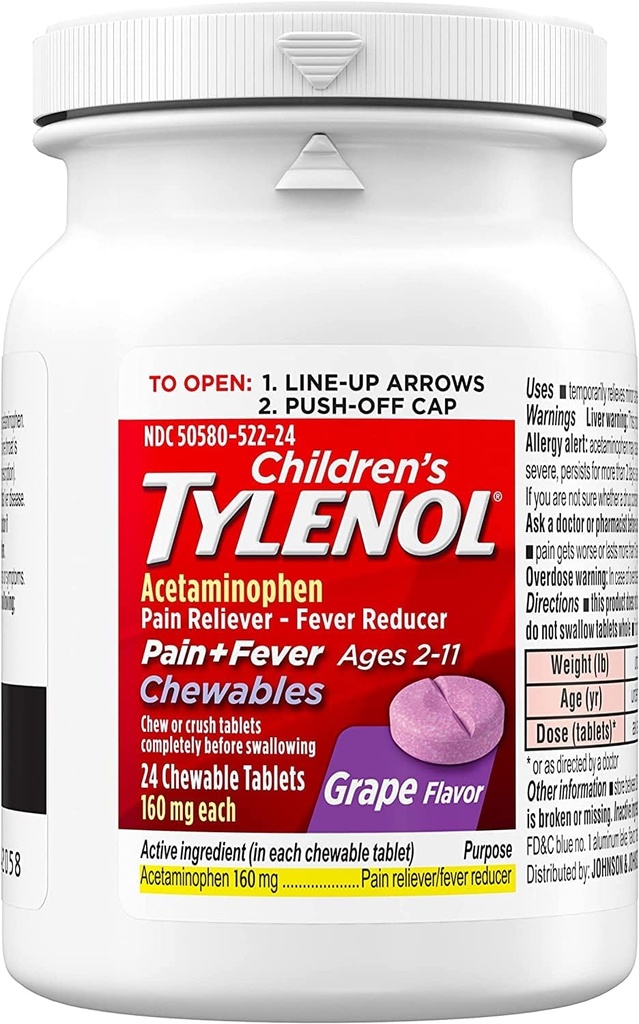 Tylenol Barns Smärta Plus Feber, Grape, 24 Tabletter (Pack of 2)
