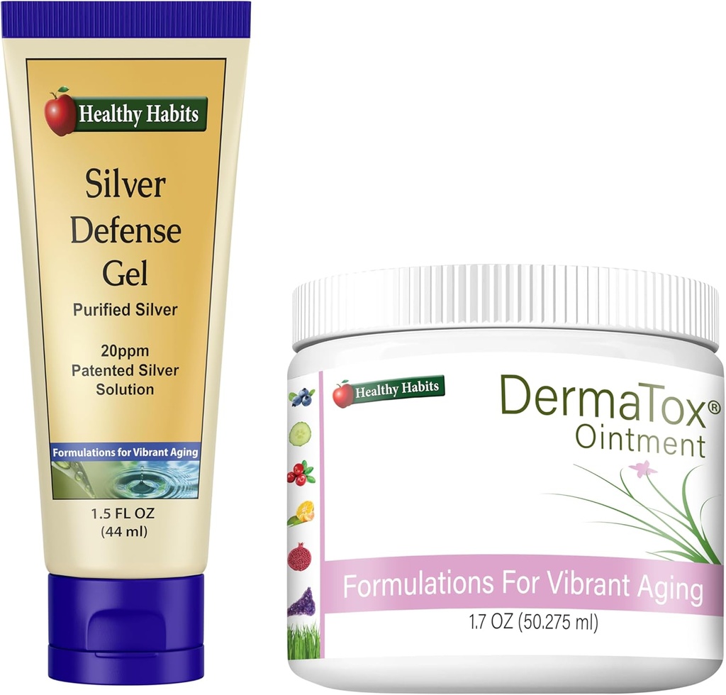 Healthy Habits Skincare Bundle - 1.7oz DermaTox Ointment and 1.5 oz Silver Defense Gel - All Natural, All Purpose, Safe and Effective Skin Nourishment