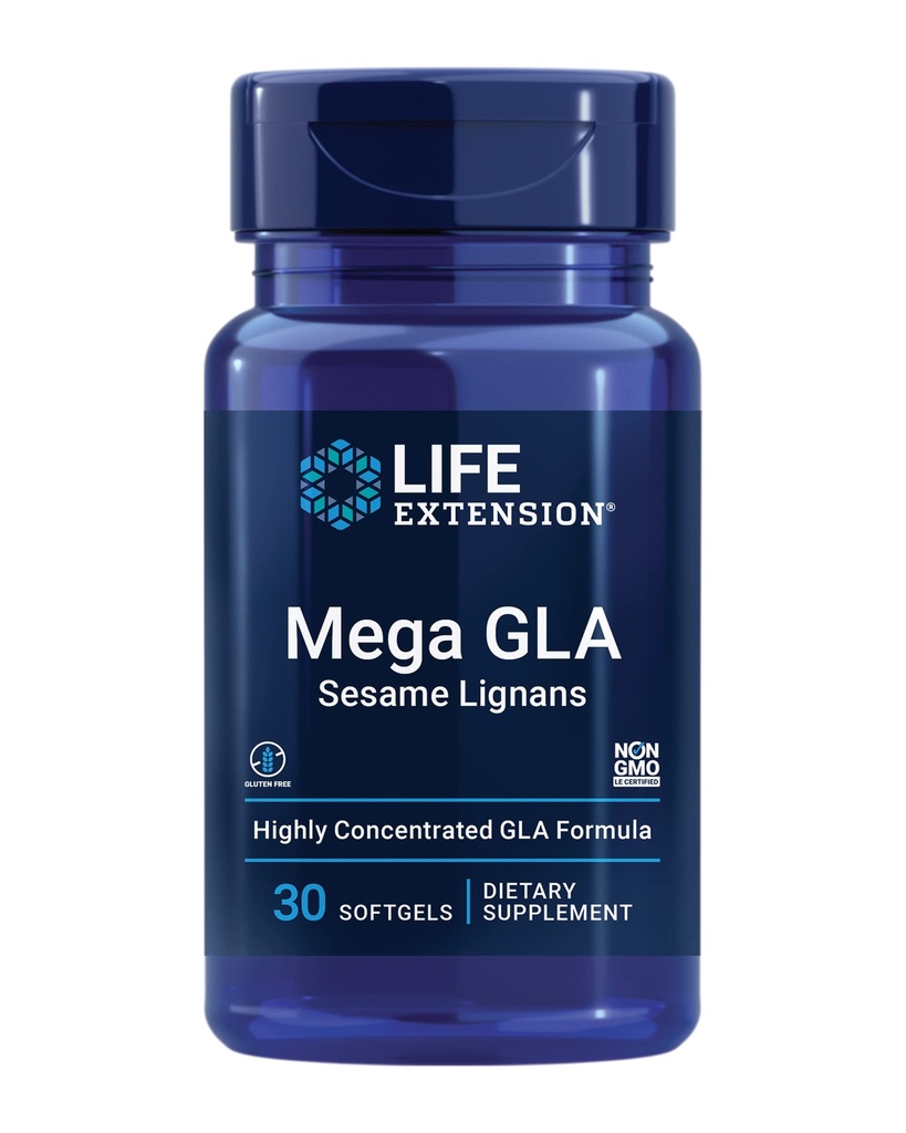 Life Extension Mega GLA Sesame Lignans, Omega-6 fettsyror för att främja ett hälsosamt inflammatoriskt svar, Gluten Free, Non-GMO, 30 mjukgels