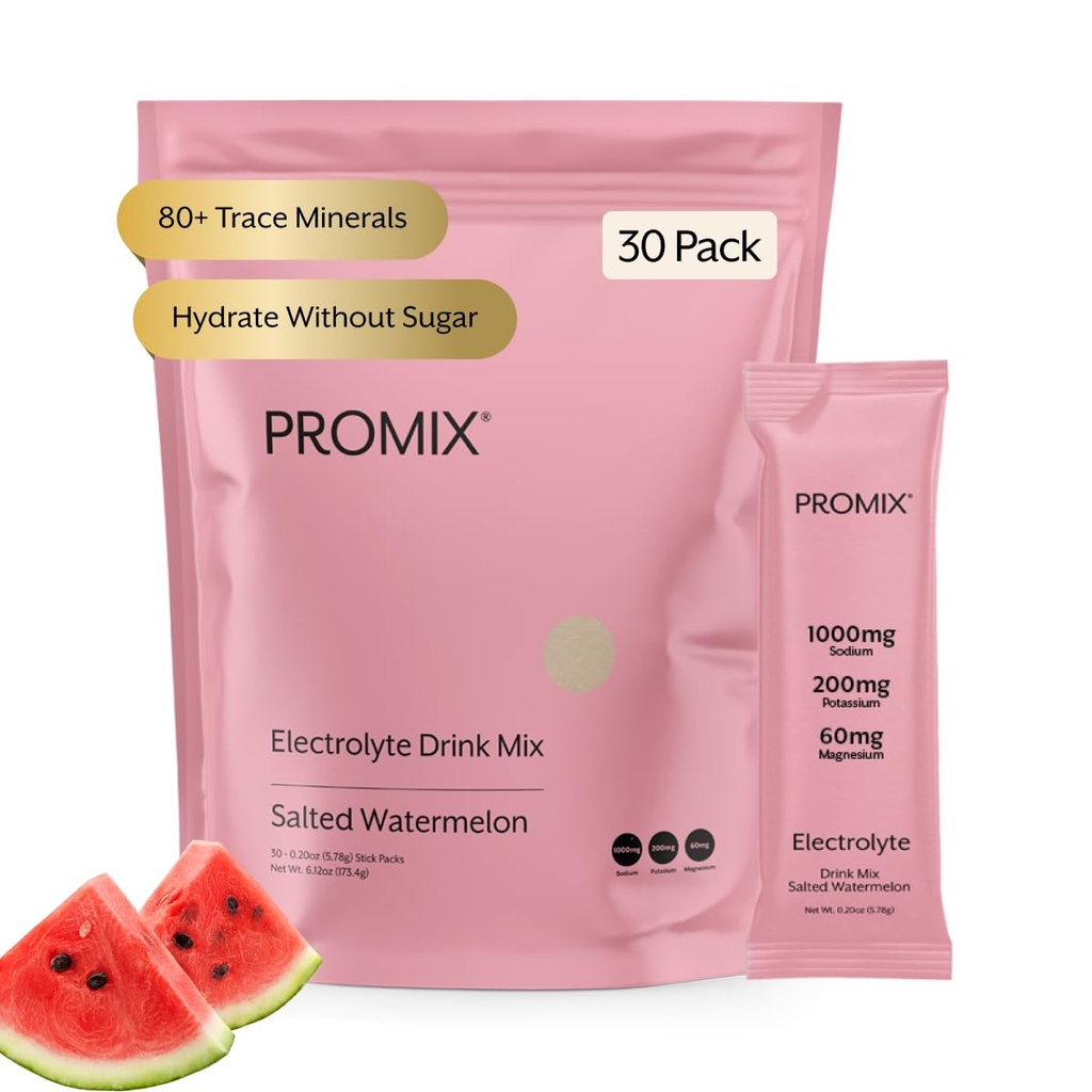ProMix Nutrition Electrolytes Powder Hydration Packets - Himalayan Pink Salt, Magnesium, Kalium, Vitamin C - Salted Watermelon, Lätt Sweetened - 30 portioner (Pack av 30)