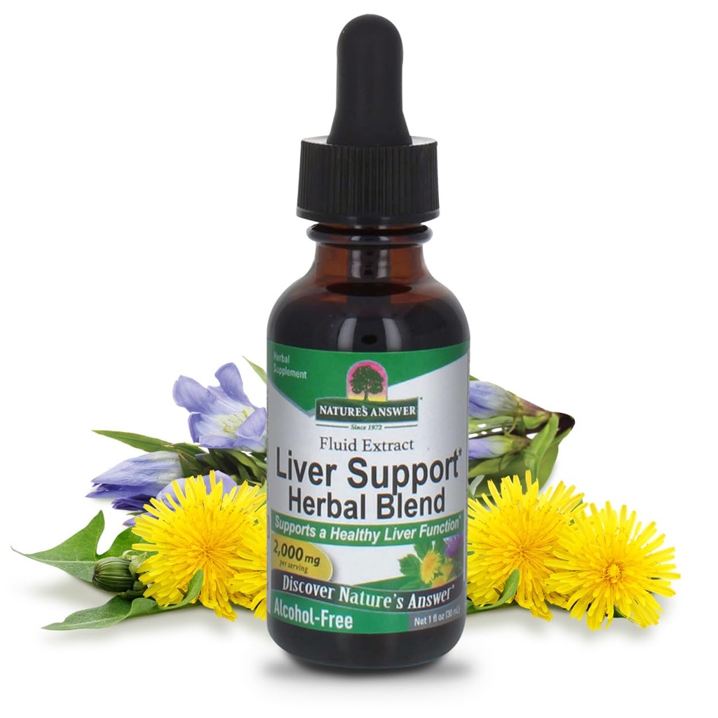 Nature's Answer Alcohol-Free Liver Support, 1-Fluid Ounce | Främjar hälsosam leverfunktion | Naturlig rengöring och avgiftning | Stöd övergripande hälsa