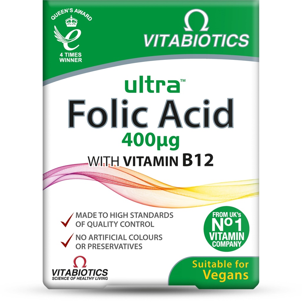 Vitabiotika Ultra Folic Acid 400ug med vitamin B12. 60 tabletter