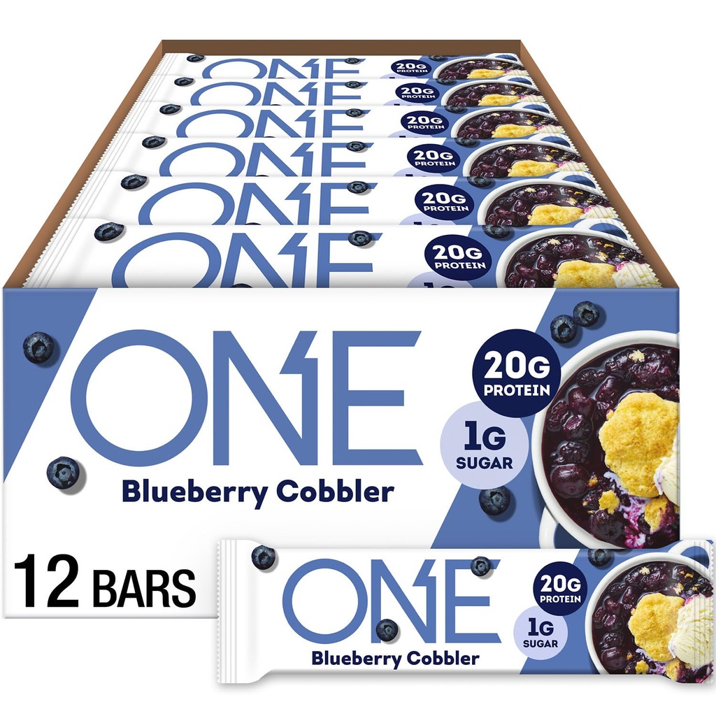 ONE Protein Bars, Blueberry Cobbler, Gluten Free med 20g Protein och 1g Sugar, Pantry Staples, 2,12 oz (12 greve)