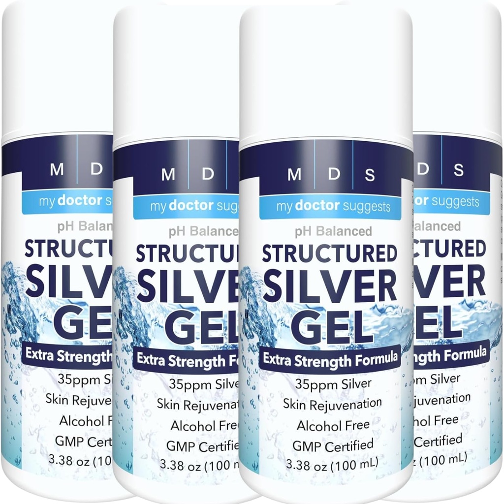 Kolloidal Silver Gel Extra Styrka - 35ppm Aktiverad kolloidal Silver Gel för maximal styrka - Tillverkad i USA - Strukturerad formel i ett bekvämt 4-paket