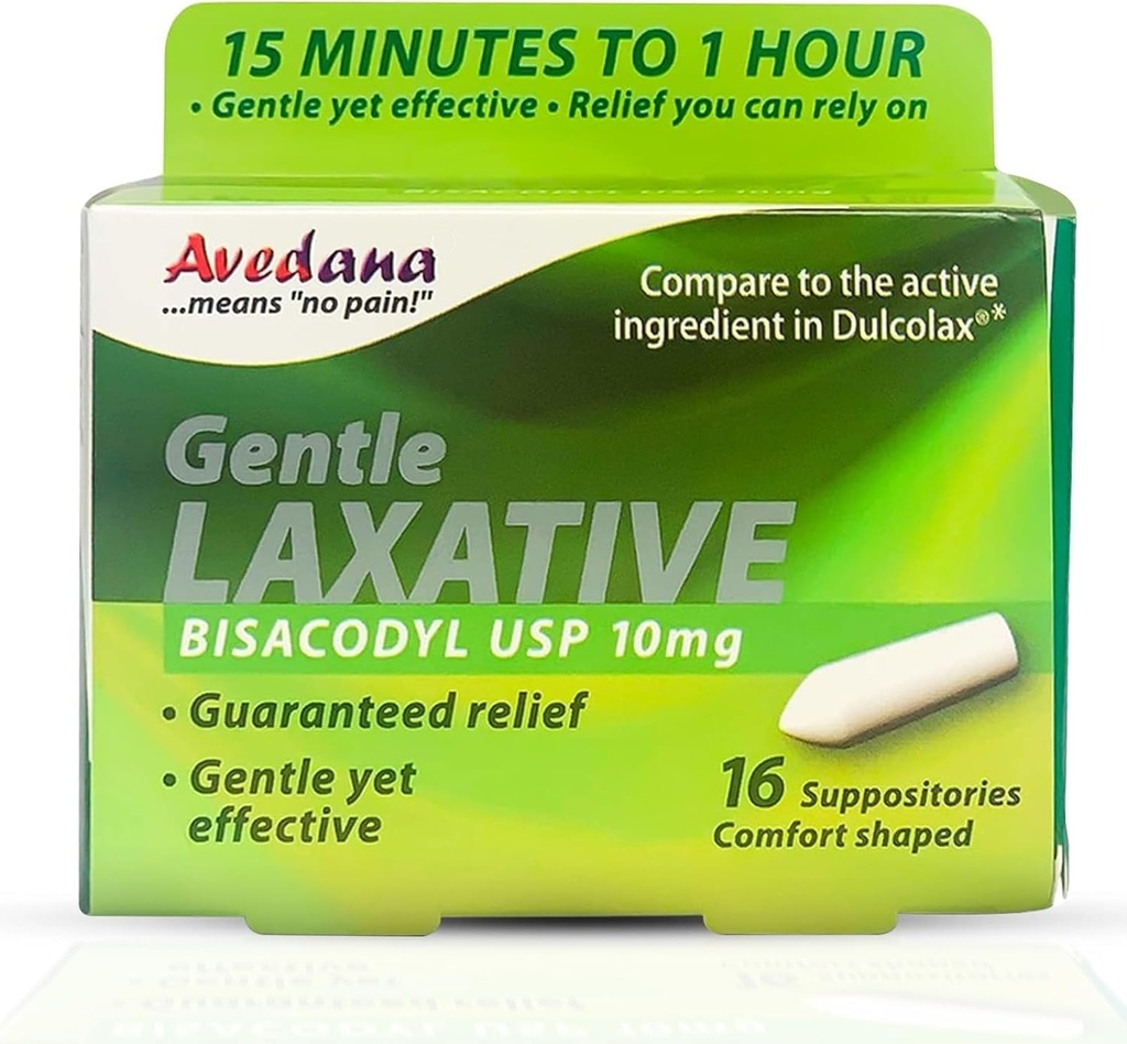 Bisacodyl Laxative Suppository | USP 10mg för snabb, Gentle Constipation Relief | Comfort-Shaped, Pack av 16 Suppositories