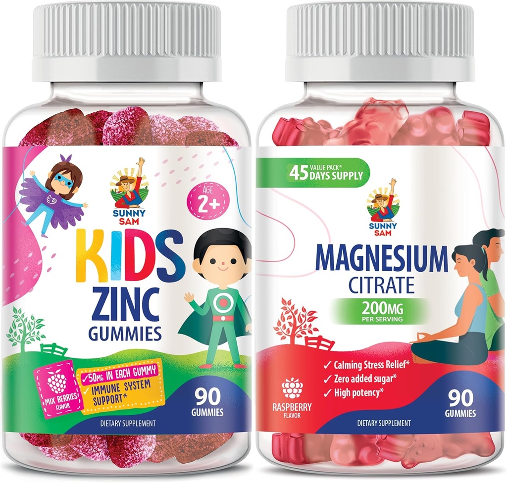Magnesium Gummies för vuxna och Zink Gummies för barn och vuxna. 200mg - Calm Magnesium Chews - Magnesium Citrate Chewable Supplement för Mood & Muscle Support. Zink Chewable Gummy för immunstöd