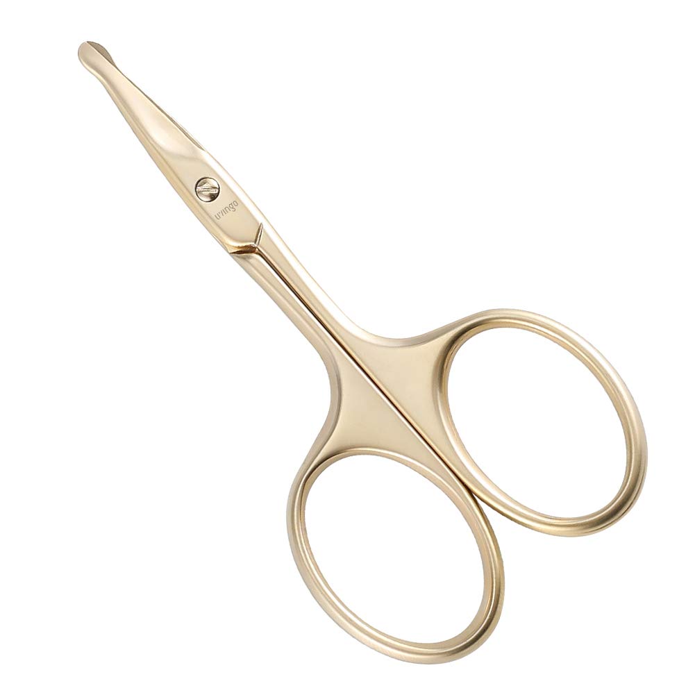 LIVINGO 3.75" Small Safety Facial Nose Hair Scissors, Curved Blade med Rounded Tip Stainless Steel för Manicure Cuticle, Eyebrow, Dry Skin (guld)