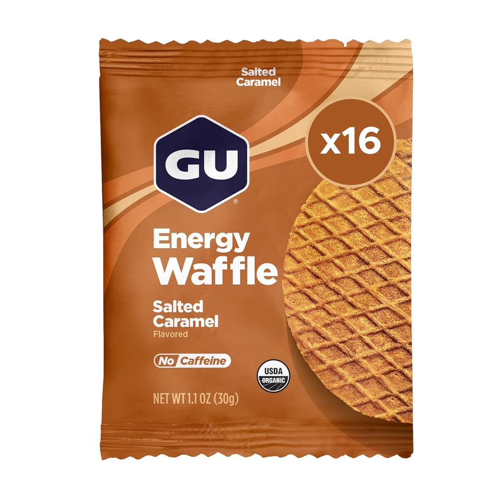 GU Energy Stroopwafel Salty's Caramel Sports Nutrition Waffle, Caffeine-Free och Kosher mejeri, On-the-Go Energy för alla träningar, 16 Count