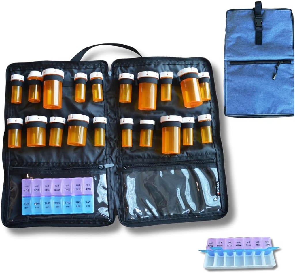 Travel Medicine Bag - Medicin Travel Bag & Organizer - Säker väska för Medicin Resa med Lockable Zippers - Rymlig Medicin Lagring väska för recept, piller och medicinska förnödenheter, blå
