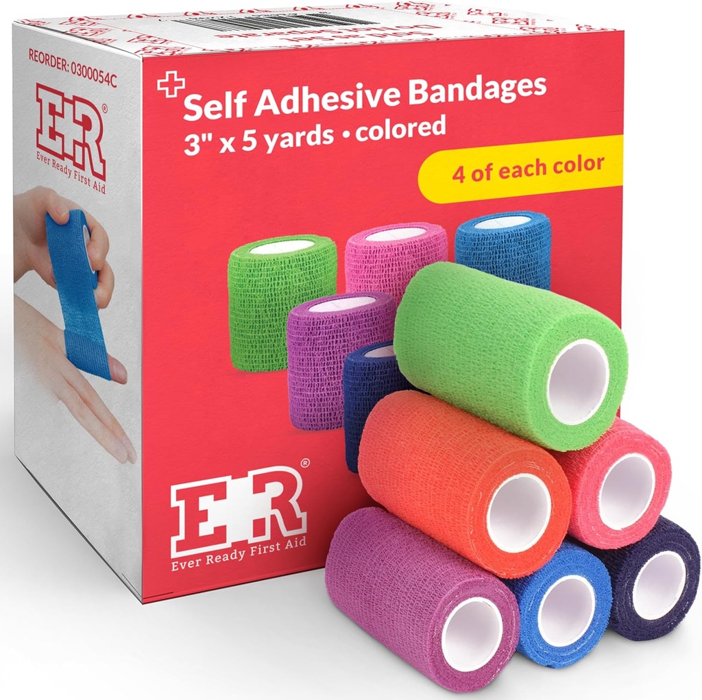 Ever Ready First Aid Självhäftande Sammanhållna bandage 3 "x 5 Yards - 24 greve, regnbågsfärger