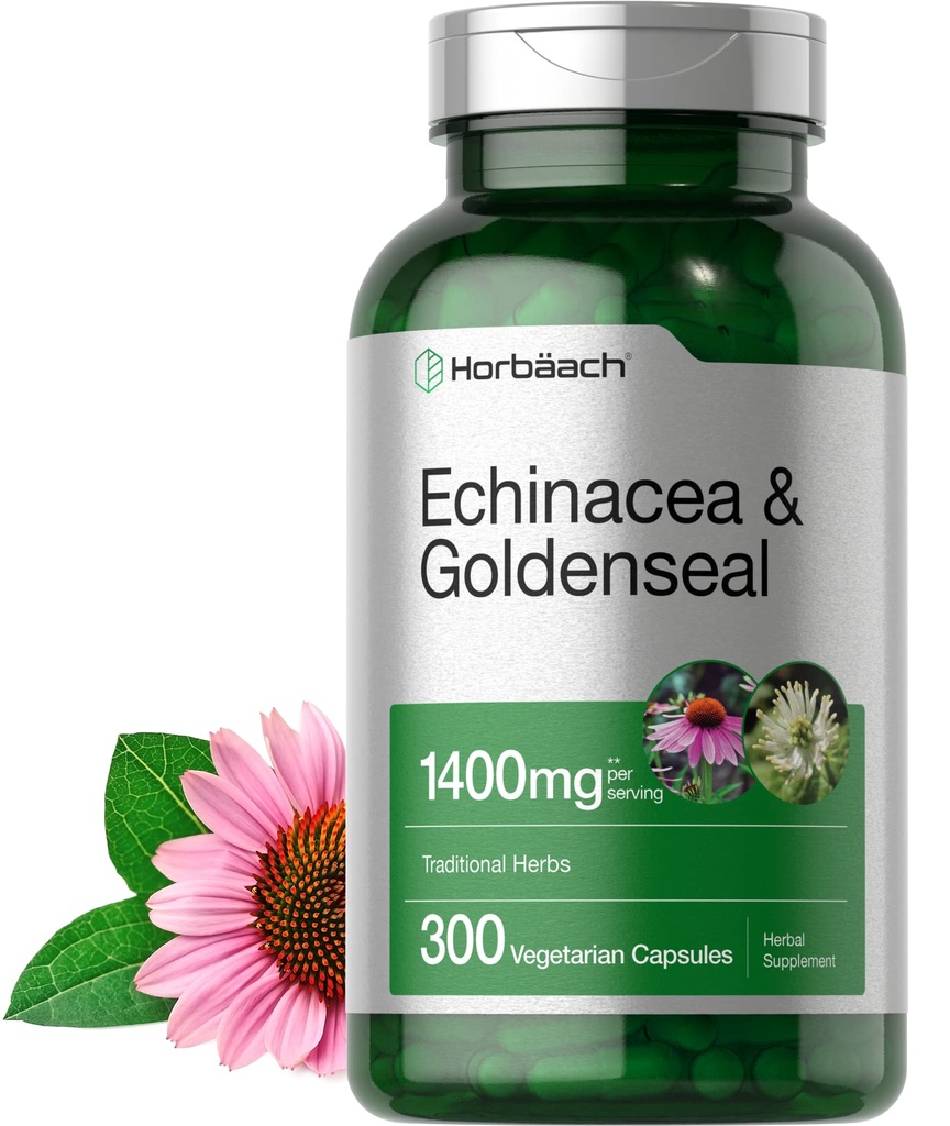 Horbäach Echinacea Goldenseal Capsules | 1400mg | 300 greve | Vegetarian, icke-GMO, Gluten Free Extract Supplement
