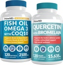 4-i-1 Fisk Oil Omega 3 Supplements (2100mg) - Omega 3 Fiskolja med vitamin D3 & K2 och CoQ10 & 28-i-1 Quercetin med Bromelain Supplement för daglig immunförsvarsstöd (120ct)