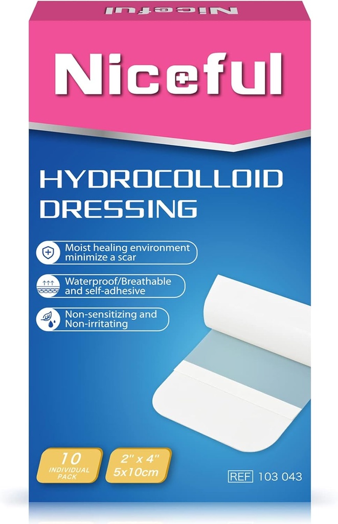 10 Greve Hydrocolloid Bandages Large, 2 "x 4" Hydrocolloid sår extra tunn för ljus Exudate, Hydrocolloid Gel Bandages Fast Healing