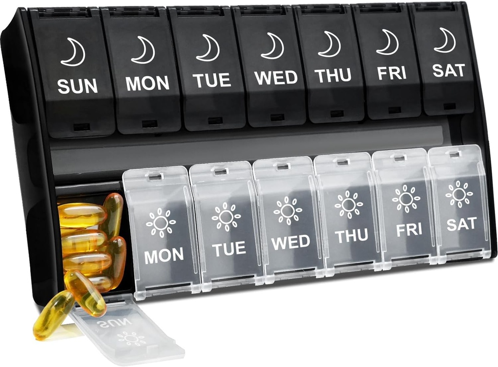 XL Large Pill Organizer 2 gånger om dagen, Weekly Am Pm Pill Box med Hinged Lids, 7 Day Medicine Vitamin Pill Case, Daily Pill Container, Big Medication Organizer för Supplement