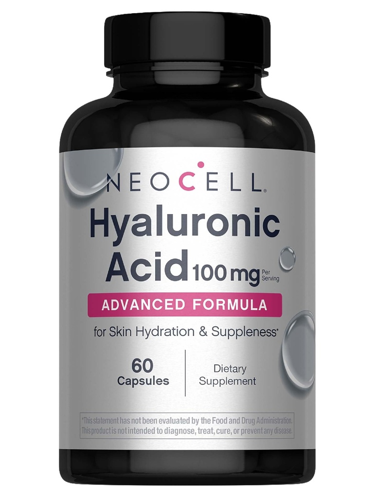 NeoCell Hyaluronic Acid Capsules, Essential Lubricant, stöder Tissue Hydration, Gluten Free, 60 Count, 1 Bottle