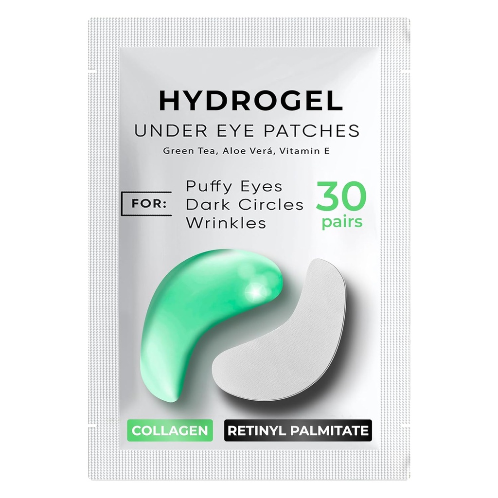 Under Eye Patches för mörka cirklar, Puffiness 30 PAIRS - Mörka cirklar under ögonbehandling - Under Eye Mask Gel - Under Eye Gel Patches för Puffy Eyes - Grönt te, Collagen Eye Patches - Under Eye Pads