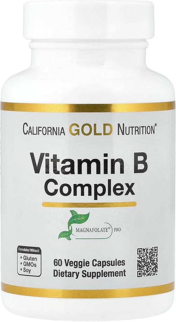 Kalifornien Gold Nutrition Vitamin B Complex, Thiamin B1, Riboflavin B2, Niacin B3, Pyridoxine B6, Biotin B7, Pantothenic Acid B5 och Pro Folate B9, Gluten Free, Non GMO, 60 Veggie Capsules