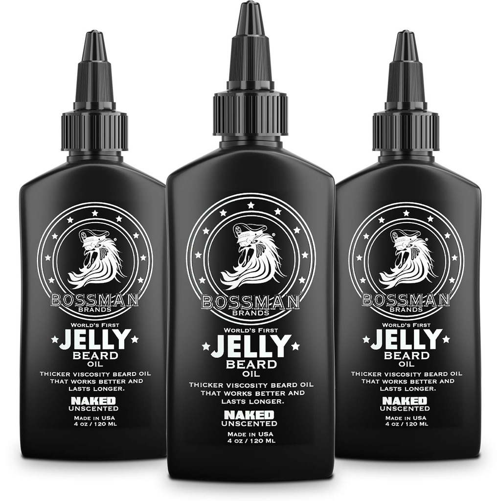 Bossman Jelly Beard Oil för Män - 3 Pack (12 oz i Total, Naked - Unscented) - Softens, Moisturizes & Conditions med naturliga ingredienser